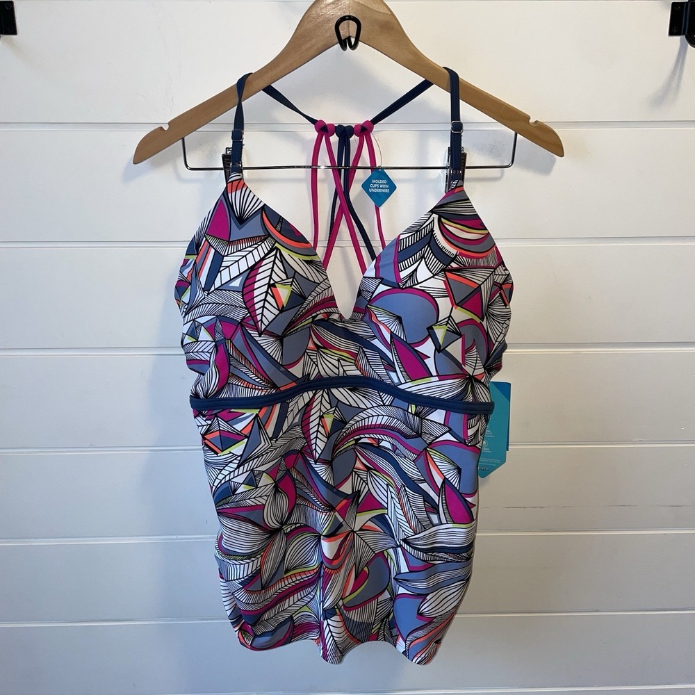 NWT Free Country Tankini Pink/Gray Mix Match Swimwear Adjustable Straps Size: XL - Picture 2 of 5